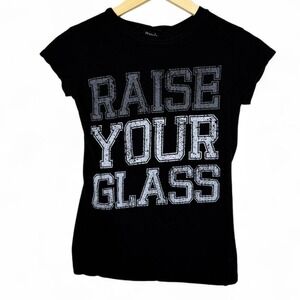 Y2K Black and grey "Raise Your Glass" baby tee